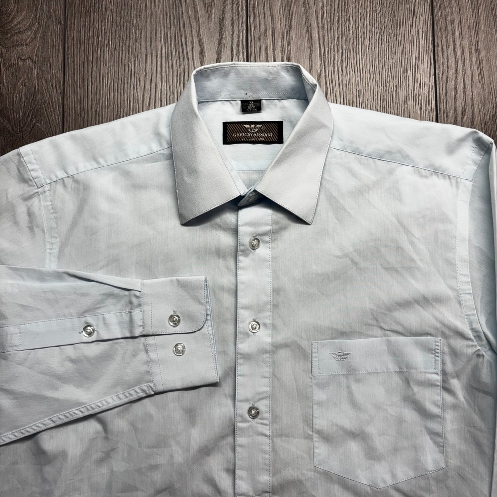 Giorgio Armani Le Collezioni Mens Light Blue Cotton Dress Shirt 15.5
